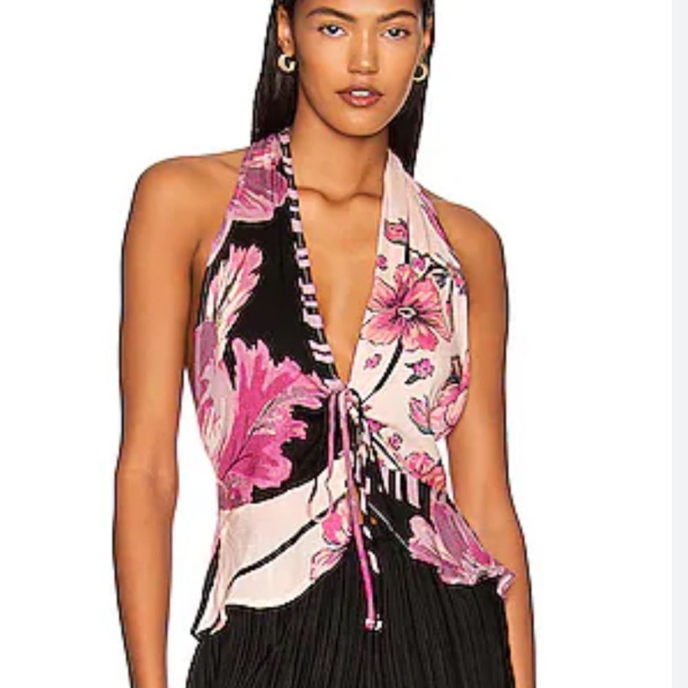 Free People Hot Tropics Tank in Dark Combo Halter Top Pink Purple Black Size M